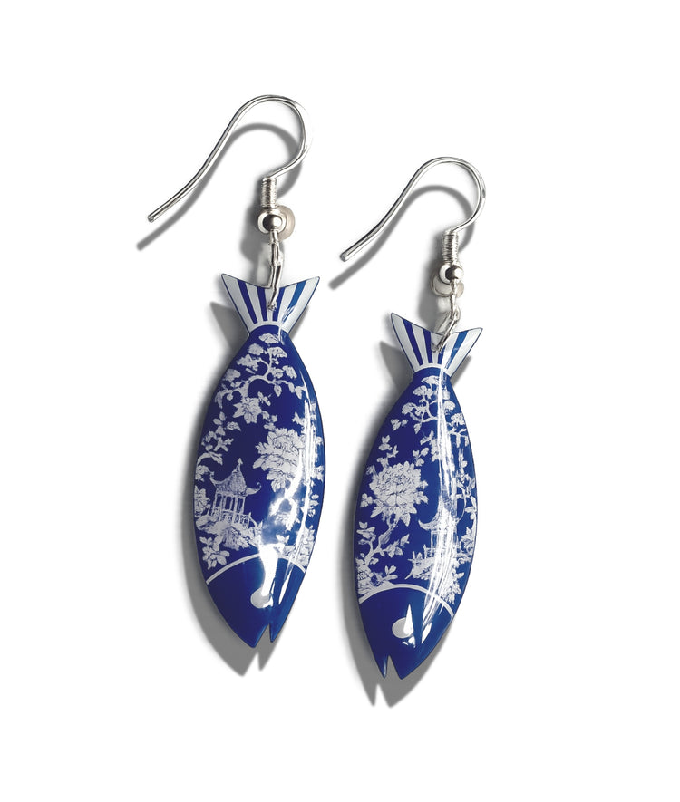 Mediterranean Sardine Earrings – White or Blue Dangle Fish Jewellery