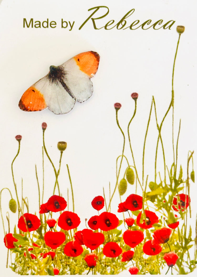 Orange tip recycled tin butterfly pin