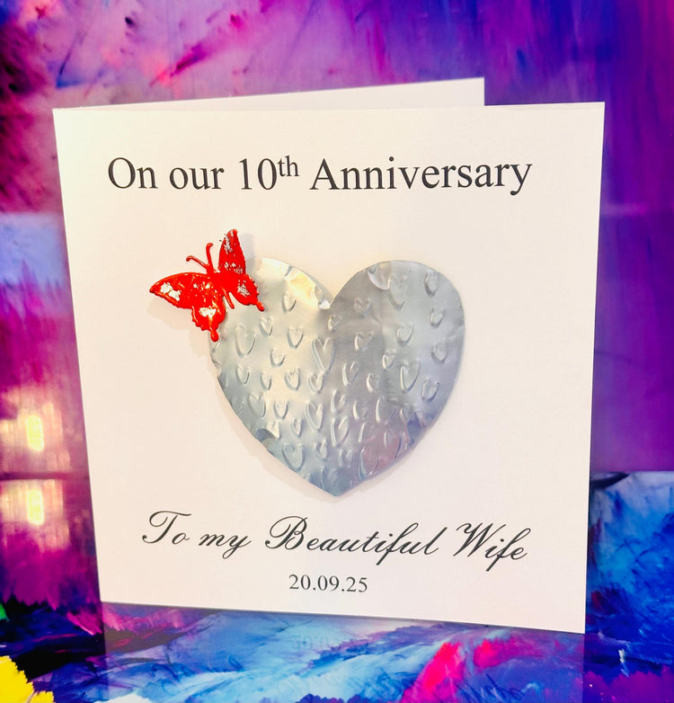 Real tin_anniversary_card handmade raised heart with red butterfly