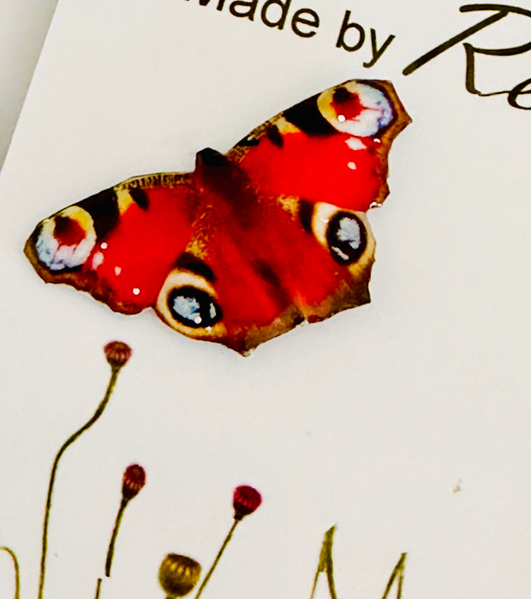Red Peacock butterfly brooch, lapel, pin