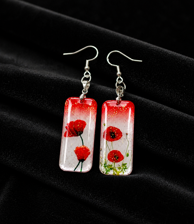 Red poppy flower earrings