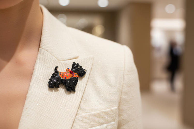 Scottie dog unique diamante brooch