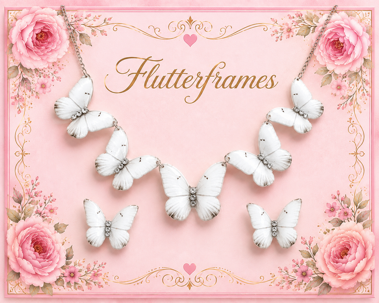 White 5 Butterflies jewellery set 1