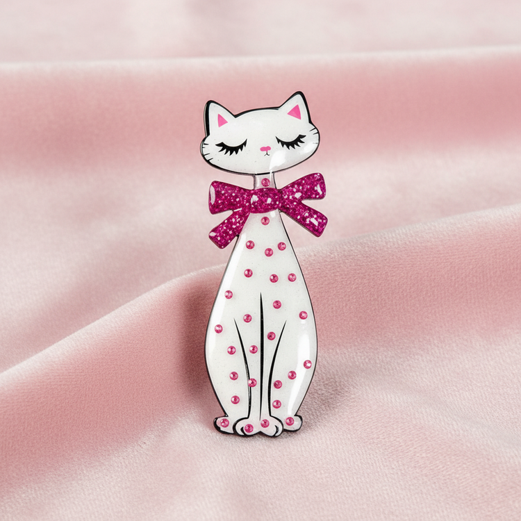 White Retro cat brooch