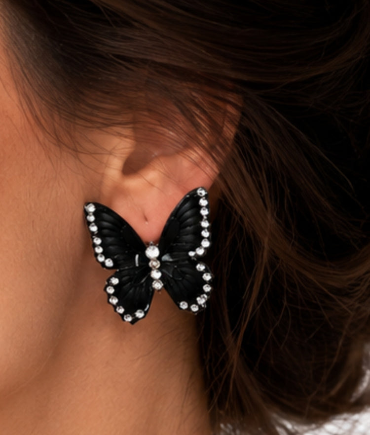 black handmade butterfly studs