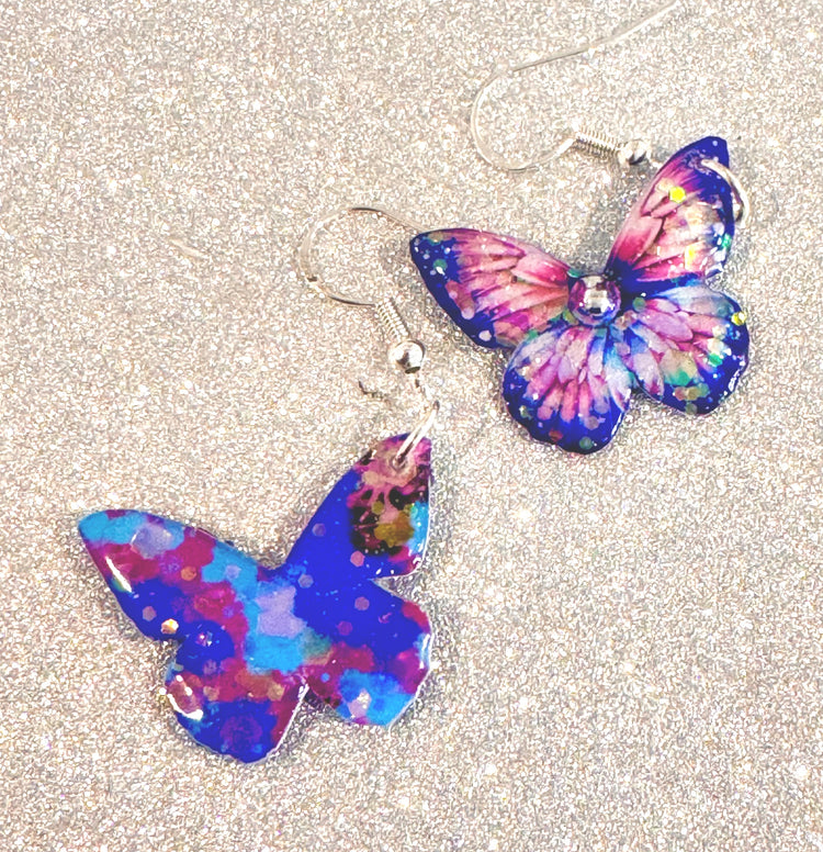 pretty pink and purple butterfly drop earrings