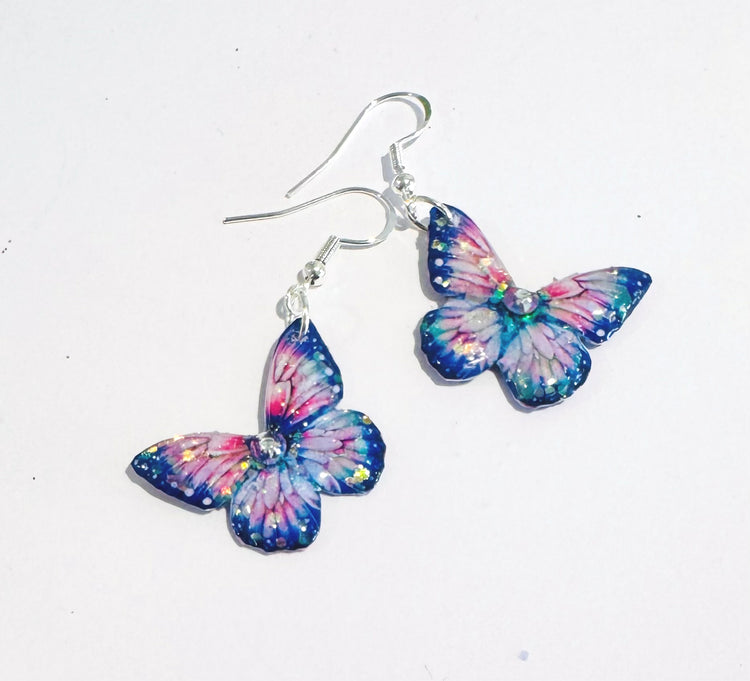 Small pink and blue/purple butterfly earrings