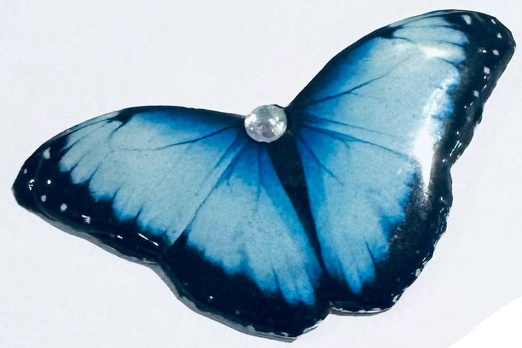 blue butterfly pin badge