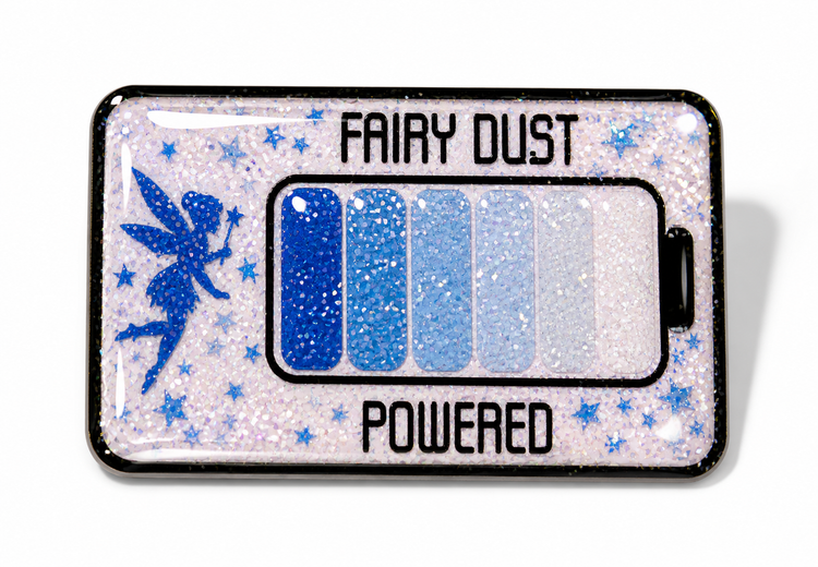 blue powered by fairy dust pin