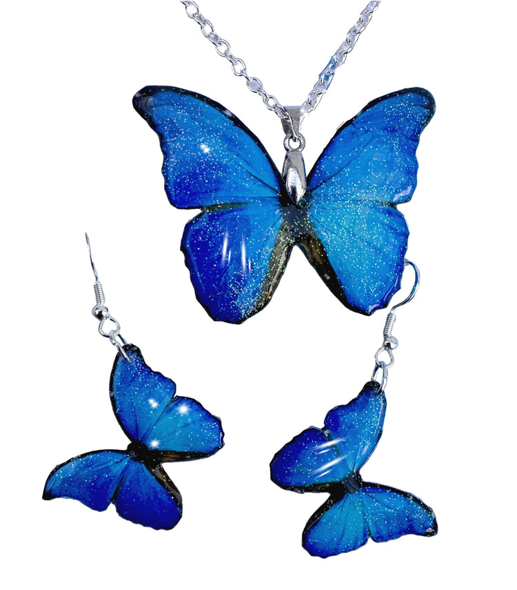 Blue Morpho Handmade Butterfly Jewellery Set
