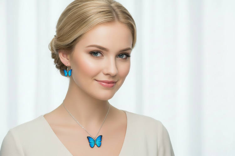 Blue Morpho Handmade Butterfly Jewellery Set