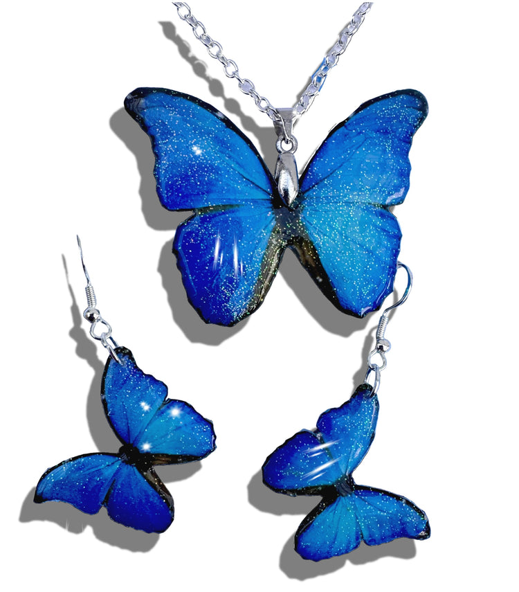 Blue Morpho Handmade Butterfly Jewellery Set
