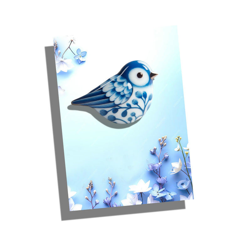 Blue Willow pattern bird enamel pin