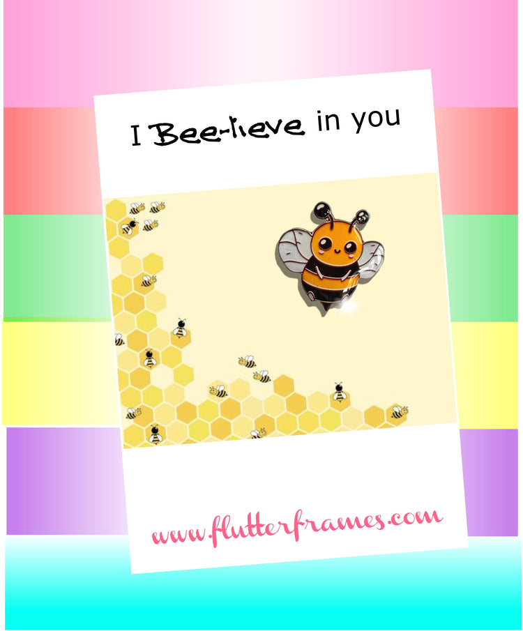 Bee Pin Badge. Pocket hug. I believe in you. Positivity card. Bumble bee gift