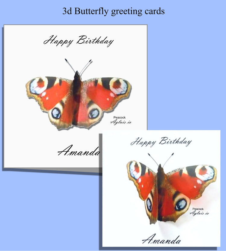 Peacock butterfly personalised birthday card