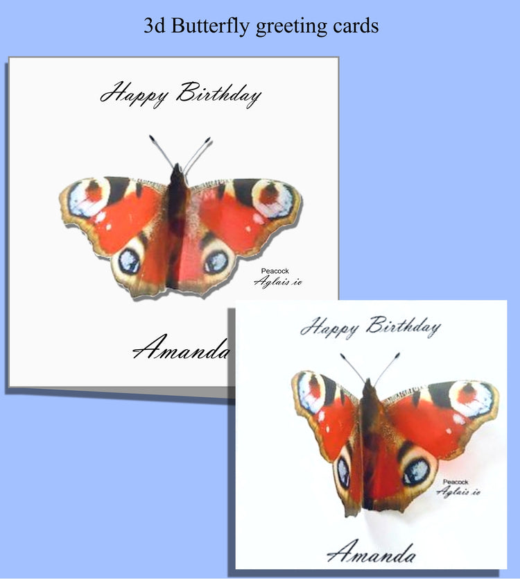 Peacock butterfly personalised birthday card