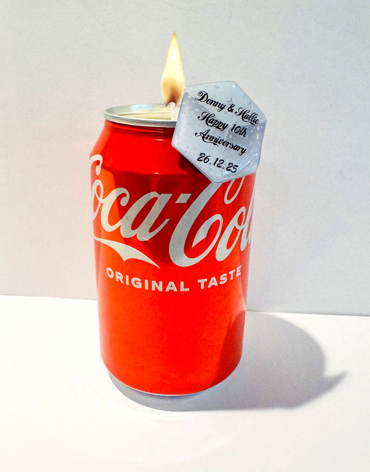 personalised with name Coke can candle with butterfly decoration