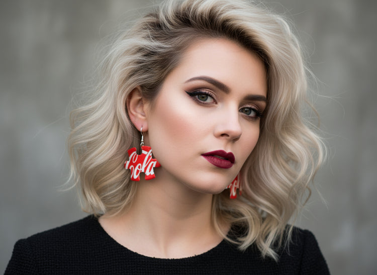 Coca-Cola-jigsaw earrings made from recycled tin cans