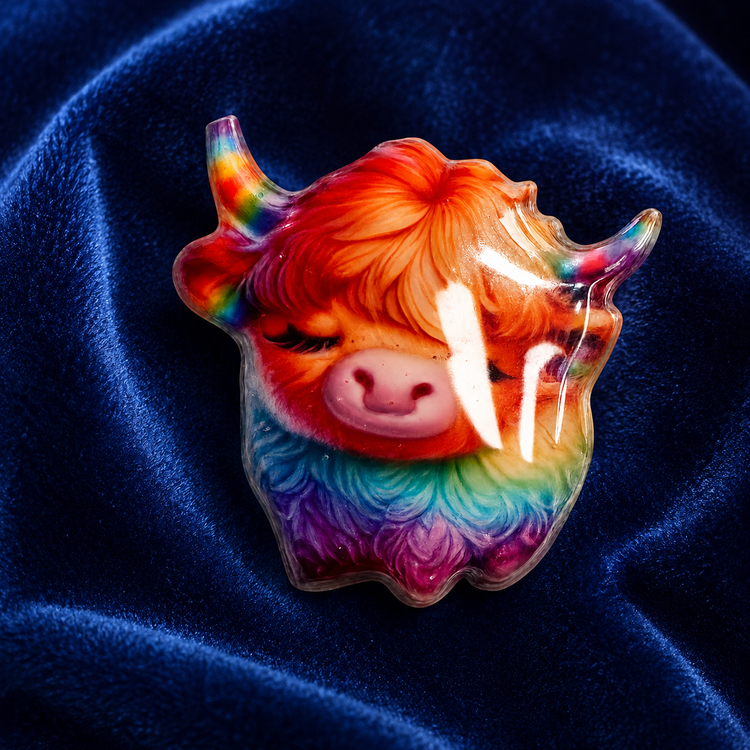 colourful highland cow handmade pin