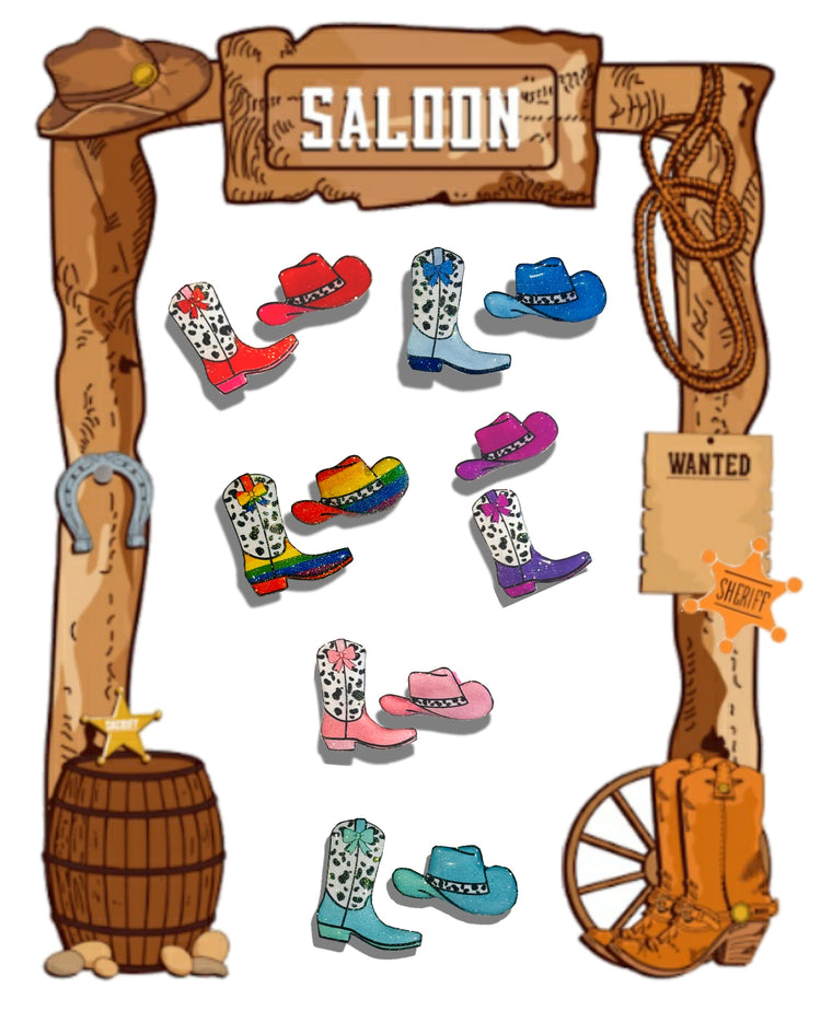 Set of colourful cowboy-themed pins