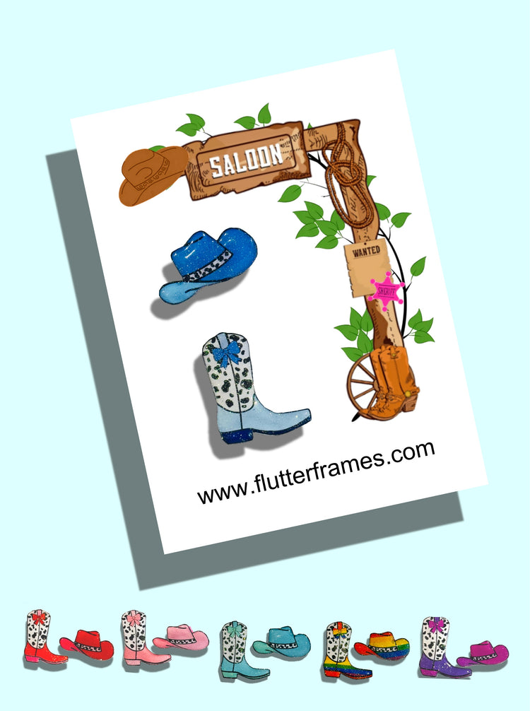 Set of western-themed pins on a card