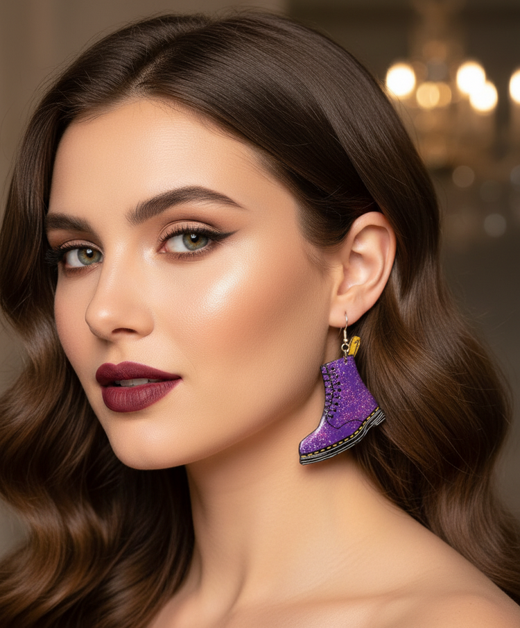 Dr Marten's boot style earrings, purple, pink or blue. DM's style earrings