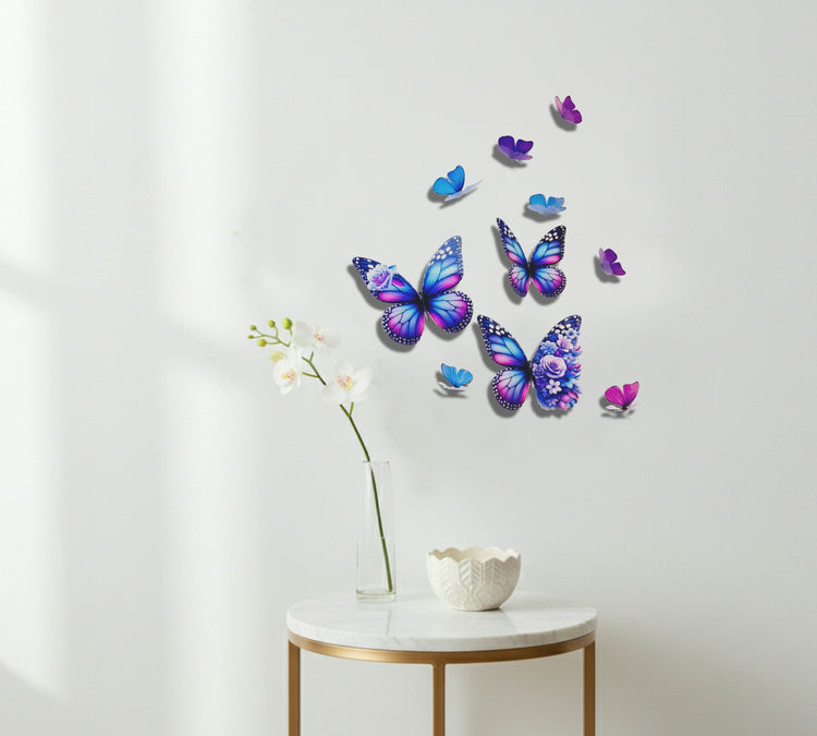 Blue and purple butterfly wall display, handmade