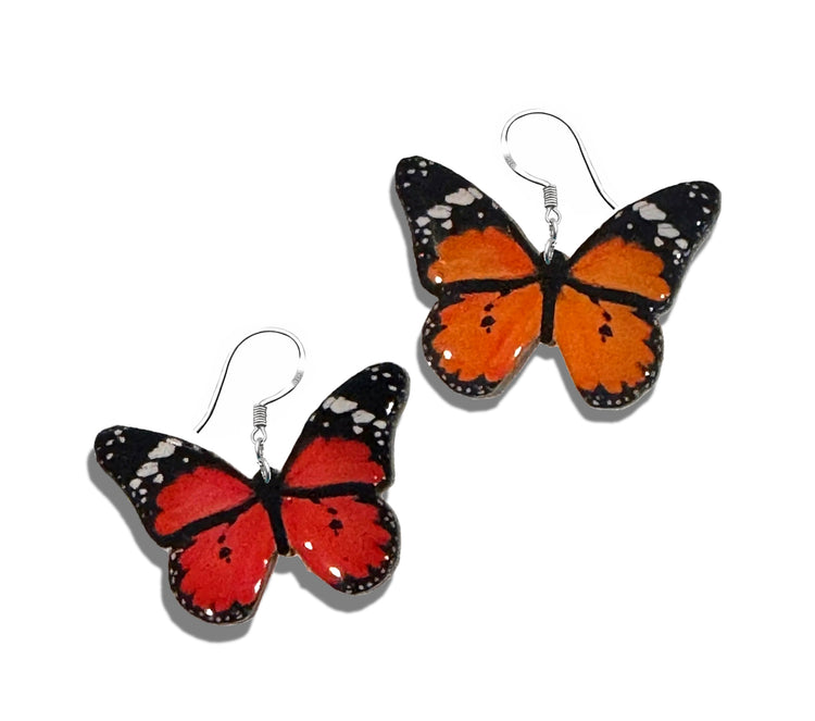 Mis-match Butterfly-shaped earrings red and orange