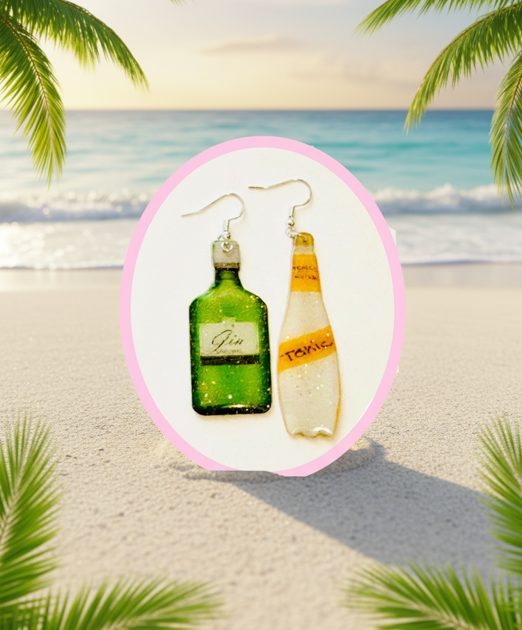 Gin and Tonic fun Earrings,Recycled tin can Earrings, quirky,statement jewellery, hand crafted sparkle earrings.