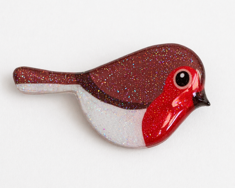 Robin red breast glittering pin handmade