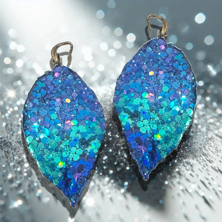 turquoise Blue glittery earrings. Large statement earrings