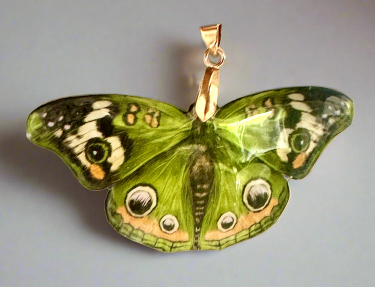 Green Peacock butterfly pendant. They look like real butterflies.Green butterfly Resin translucent butterfly necklace.Unique.Friend gift