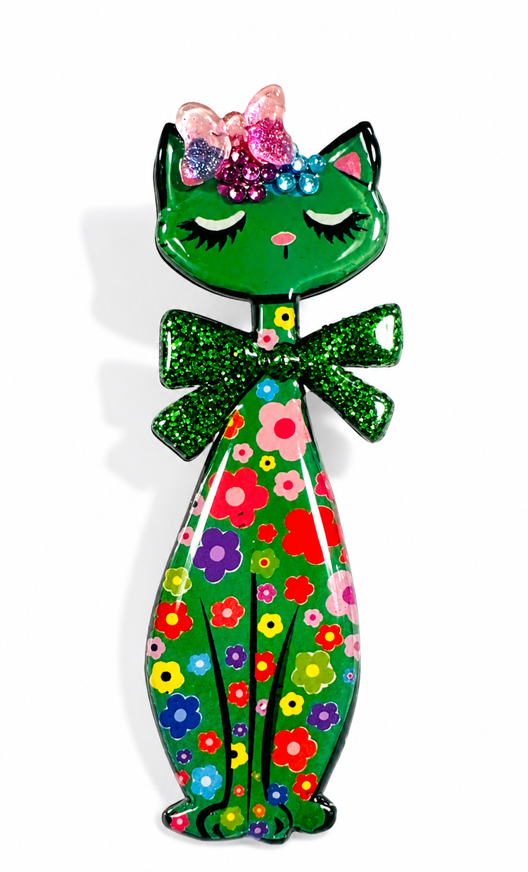 handmade Retro green tall cat brooch