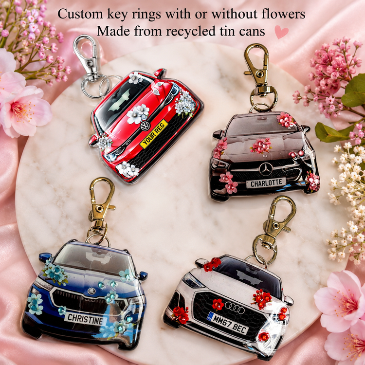 handmade custom name car keyring with flowers and diamantes