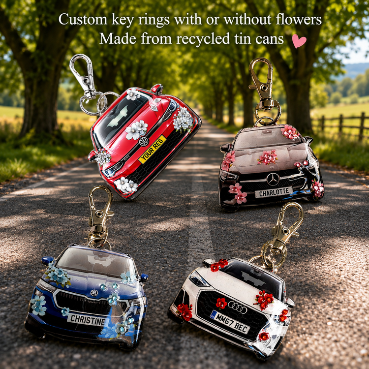 handmade custom name car keyring with flowers and diamantes