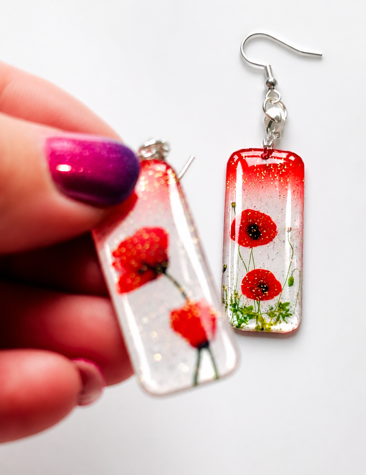handmade poppy earrings - remembrance day