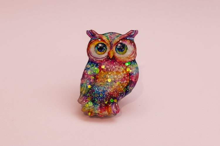 handmade vibrant owl enamel pin
