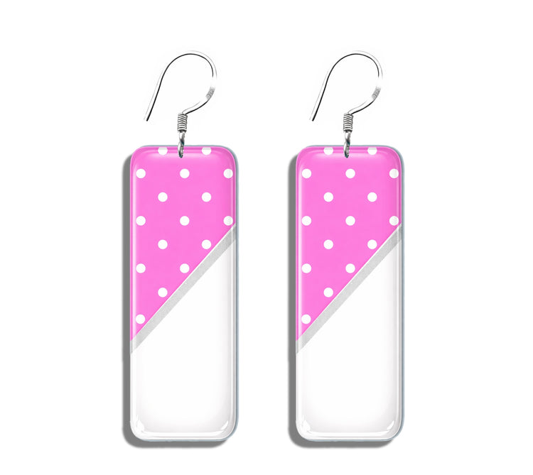pink Polka Dot long drop earrings.