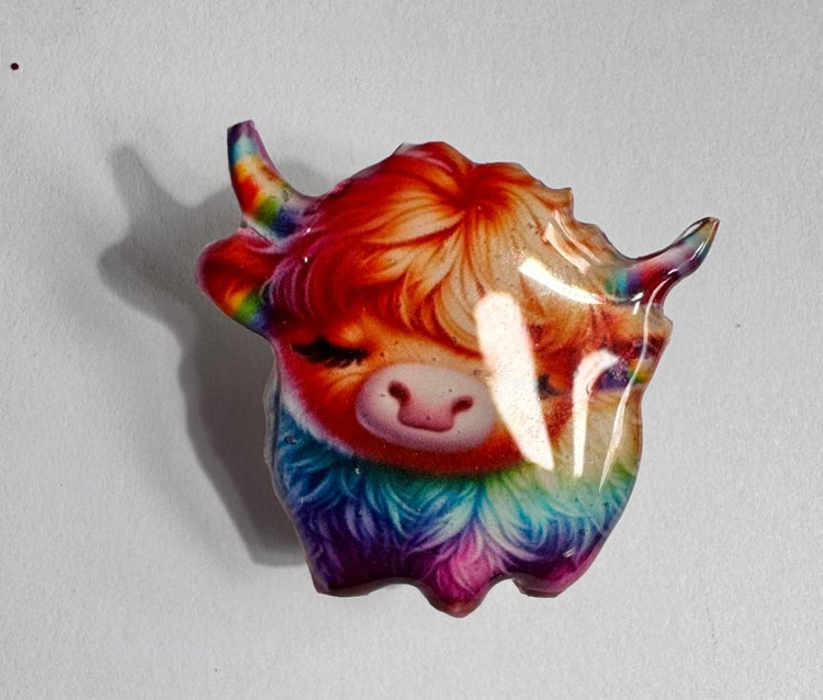 rainbow highland cow pin