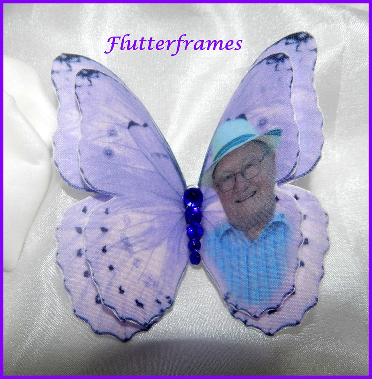 Personalised photo cotton Butterflies,hair accessory,funeral attire,for funeral flowers,hairclips bereavement.Unique personalised keepsake