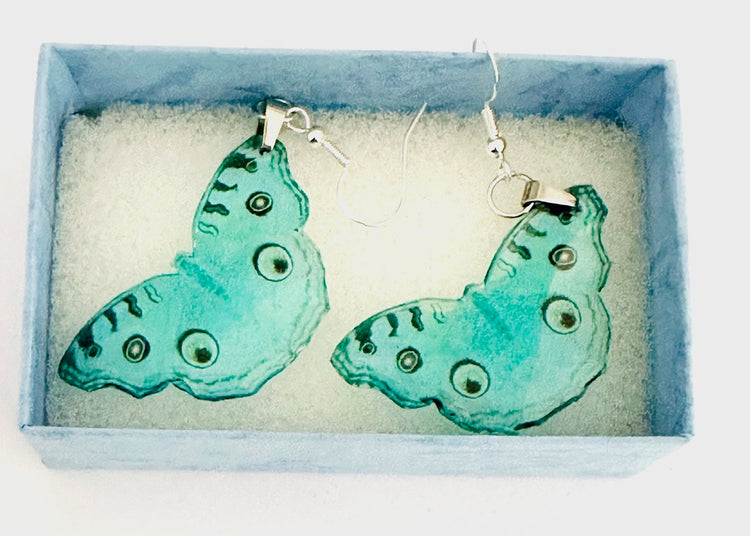 Turquoise Peacock butterfly earrings