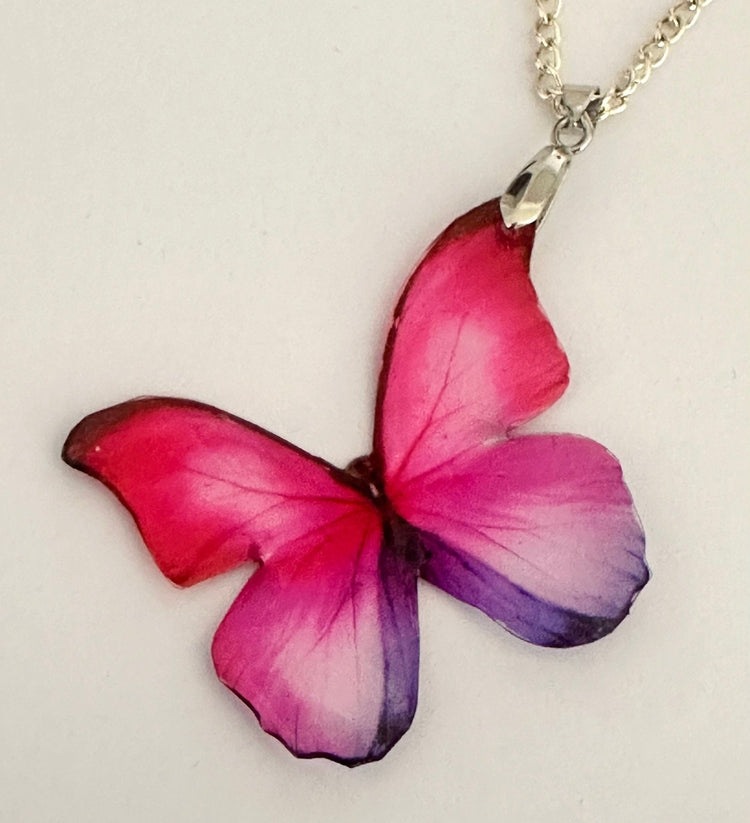 Pink butterfly pendant. They look like real butterflies.Pink butterfly Resin translucent butterfly necklace.Unique.Daughter, friend, gift