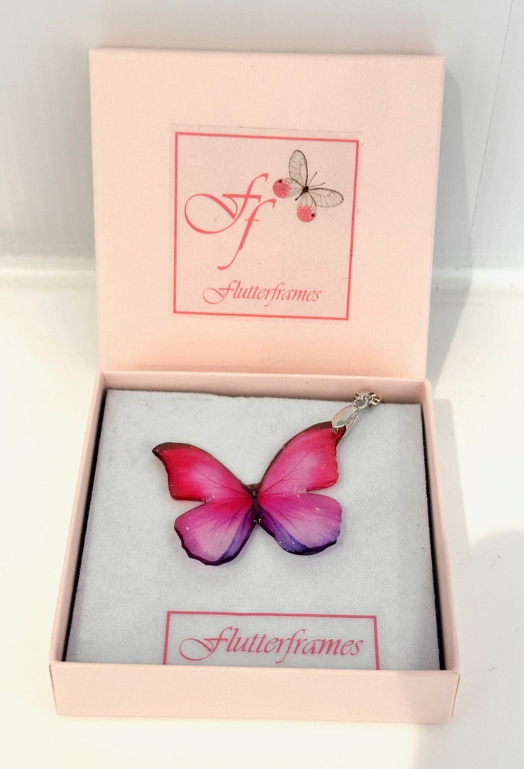 Pink butterfly pendant. They look like real butterflies.Pink butterfly Resin translucent butterfly necklace.Unique.Daughter, friend, gift
