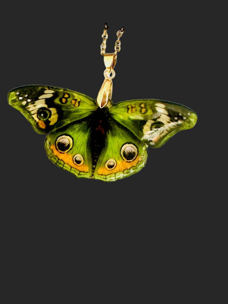 Green Monarch necklace by Flutterframes