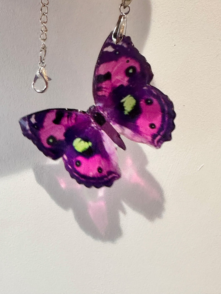 Translucent Pink and purple resin butterfly pendant