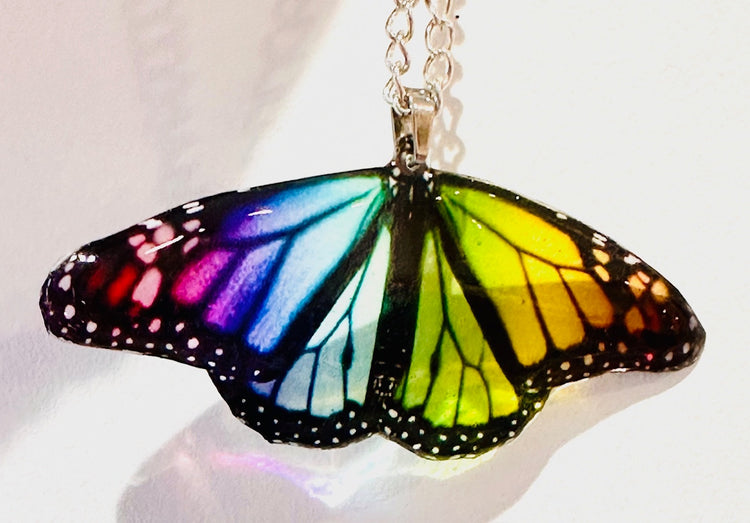 Rainbow, pride resin butterfly pendant