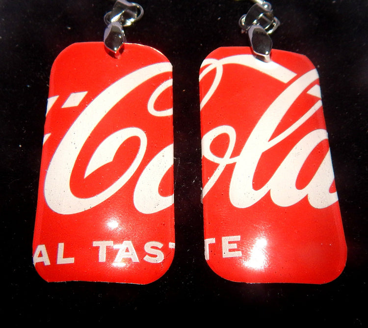 Coca-Cola Earrings, Recycled Coke Can Earrings, Tin Anniversary Gift, Quirky Statement Jewellery, Handmade Tin Can Earrings
