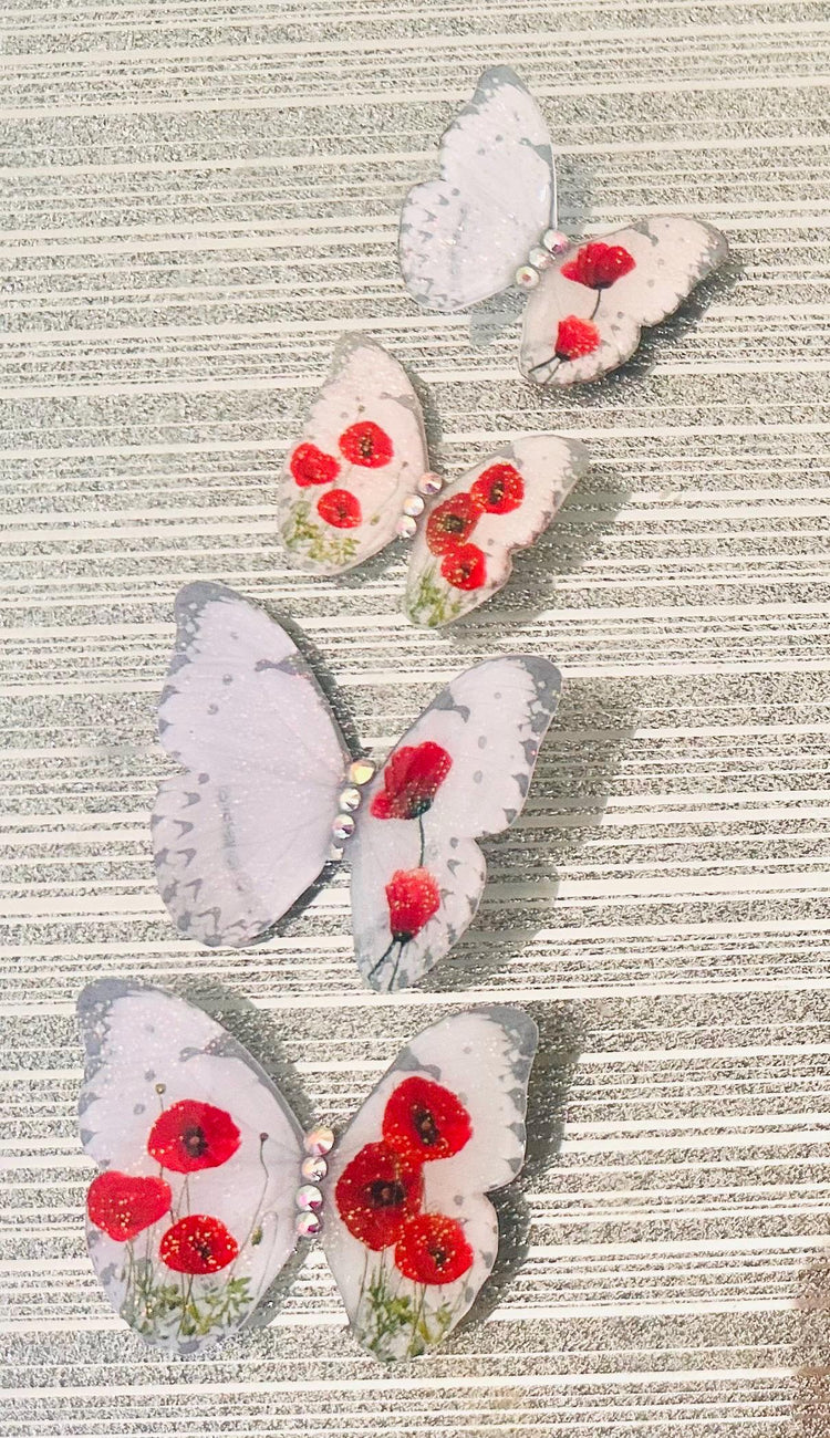 3d Poppy Butterfly Light Switch,glossy, glittery poppy butterflies.Light switch decoration. Poppies, 3d stickers.Unique kitchen decor