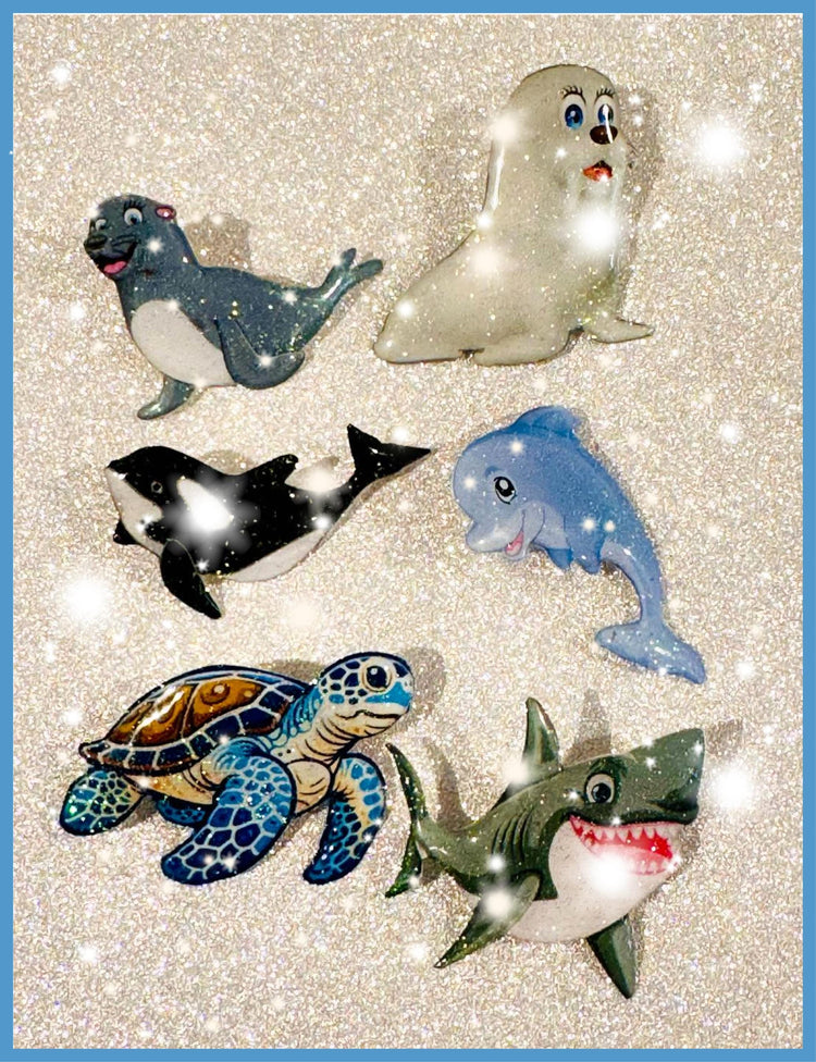 sea creatures recycled handmade pins