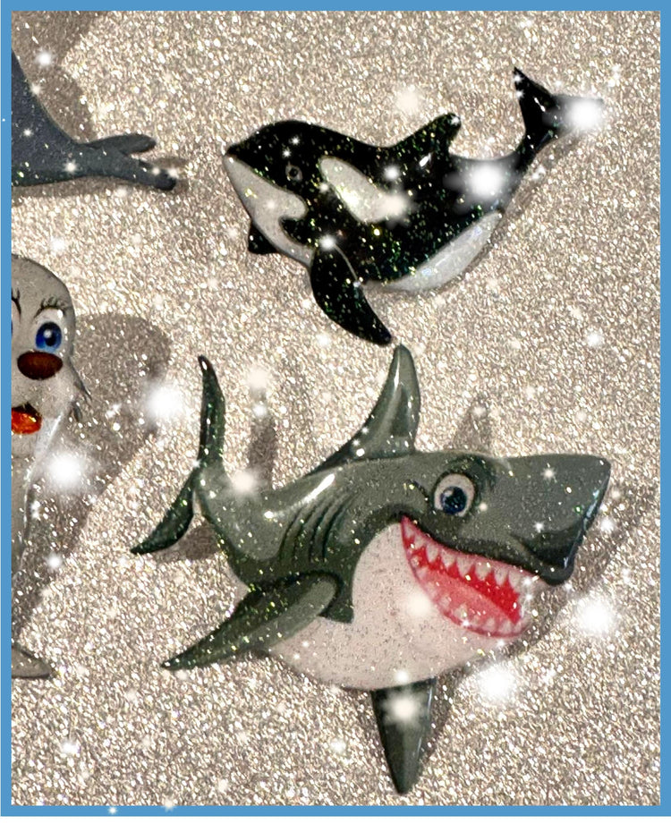 sea creatures recycled tin pins